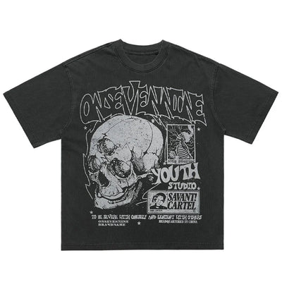 Retro Skulls Washed Graphic T-Shirt