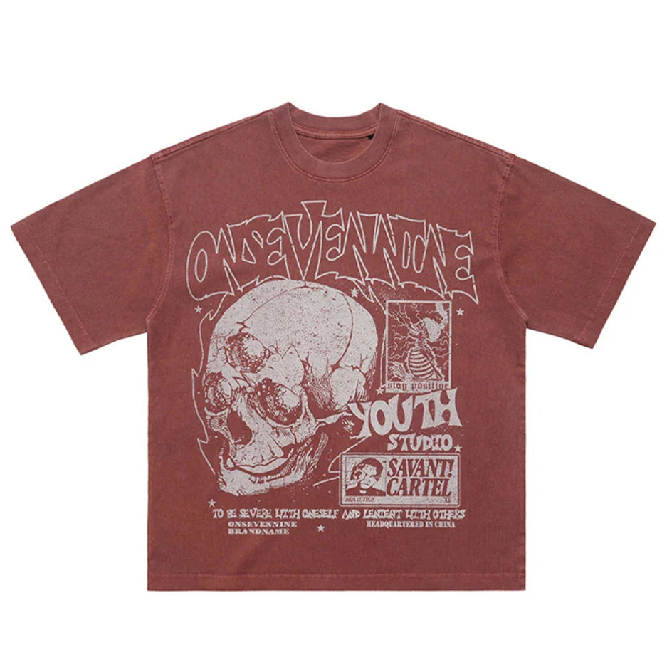 Retro Skulls Washed Graphic T-Shirt