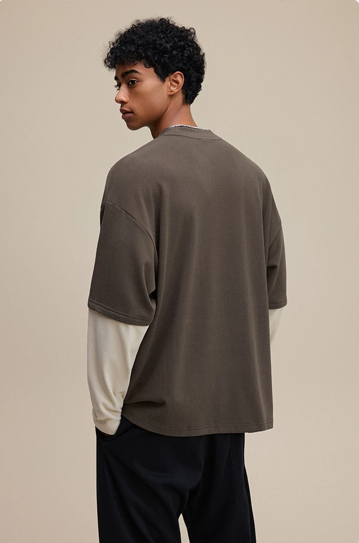Contrast Mock Double Layer Long Sleeve T-Shirt