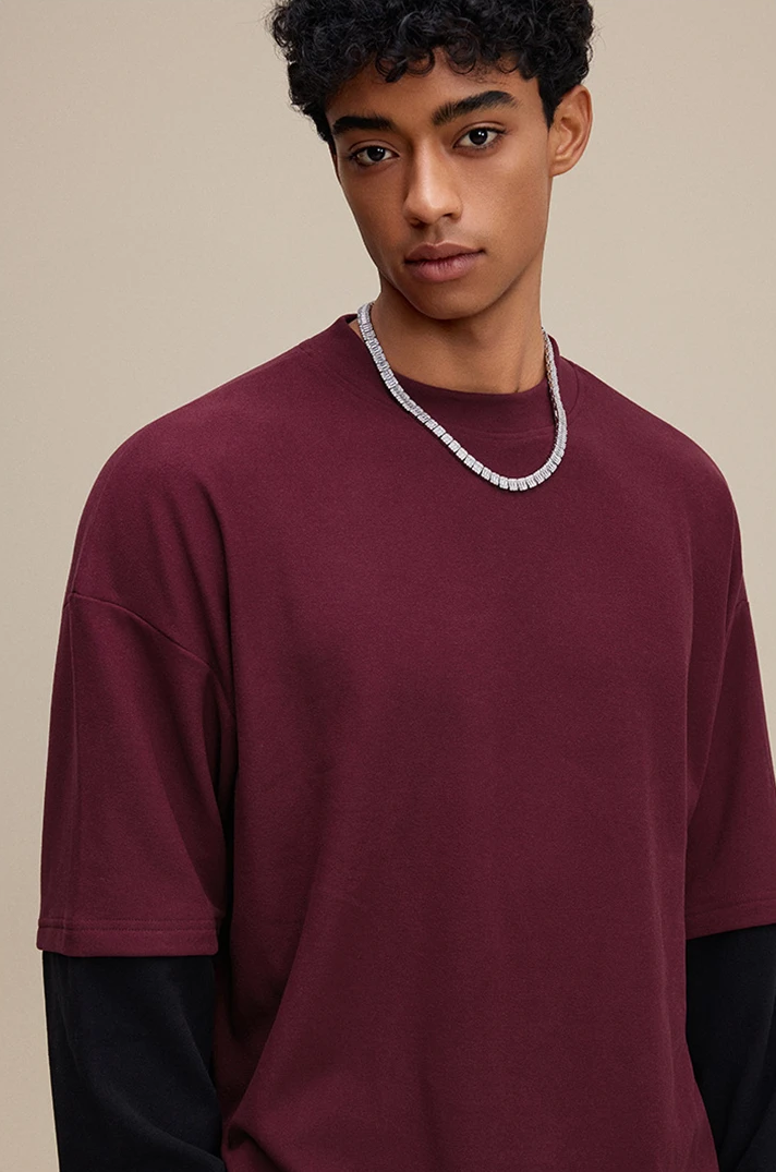 Contrast Mock Double Layer Long Sleeve T-Shirt