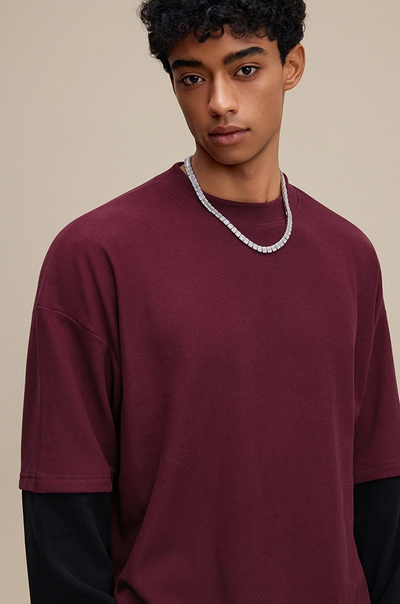 Contrast Mock Double Layer Long Sleeve T-Shirt