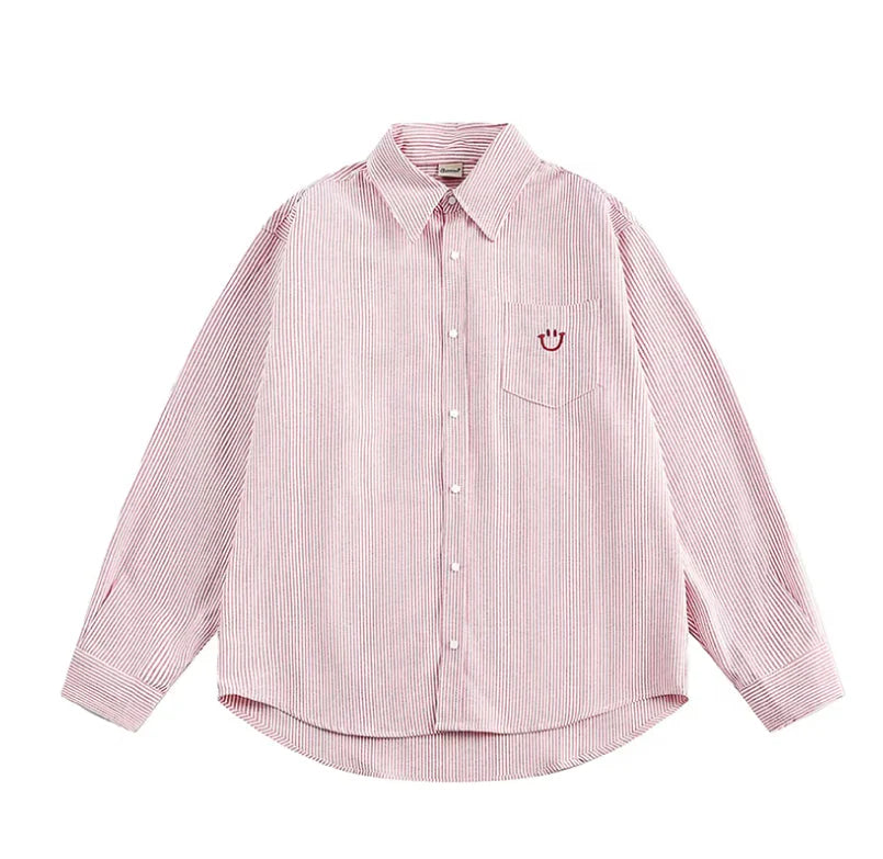 Smiley Face Embroidered Stripe Shirt