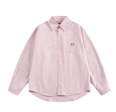 Smiley Face Embroidered Stripe Shirt
