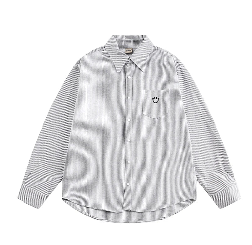 Smiley Face Embroidered Stripe Shirt