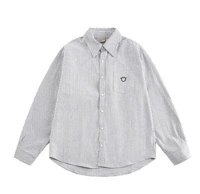 Smiley Face Embroidered Stripe Shirt