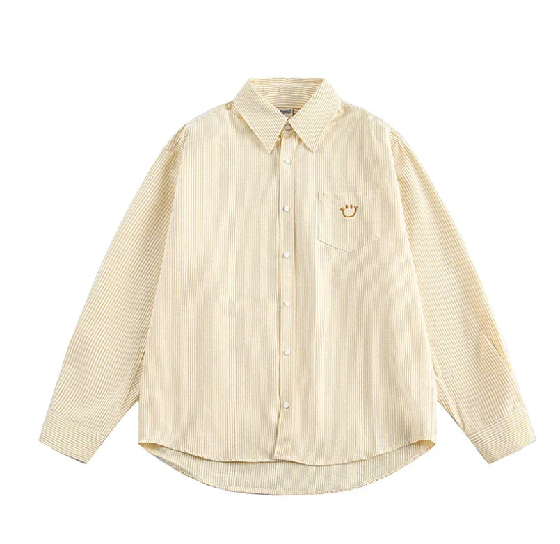 Smiley Face Embroidered Stripe Shirt