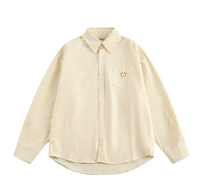 Smiley Face Embroidered Stripe Shirt