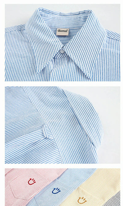 Smiley Face Embroidered Stripe Shirt