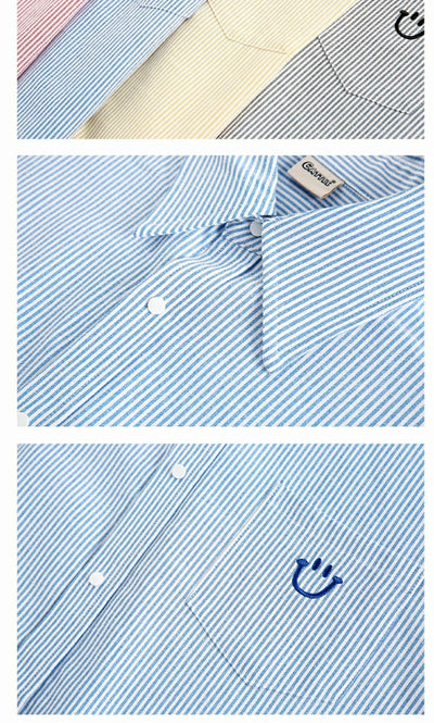 Smiley Face Embroidered Stripe Shirt