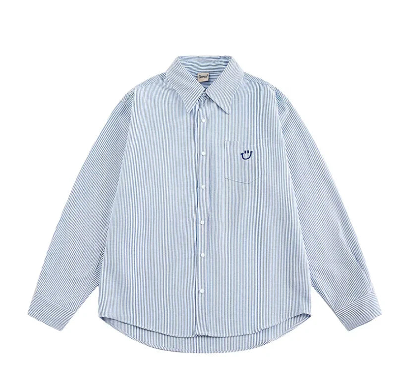Smiley Face Embroidered Stripe Shirt