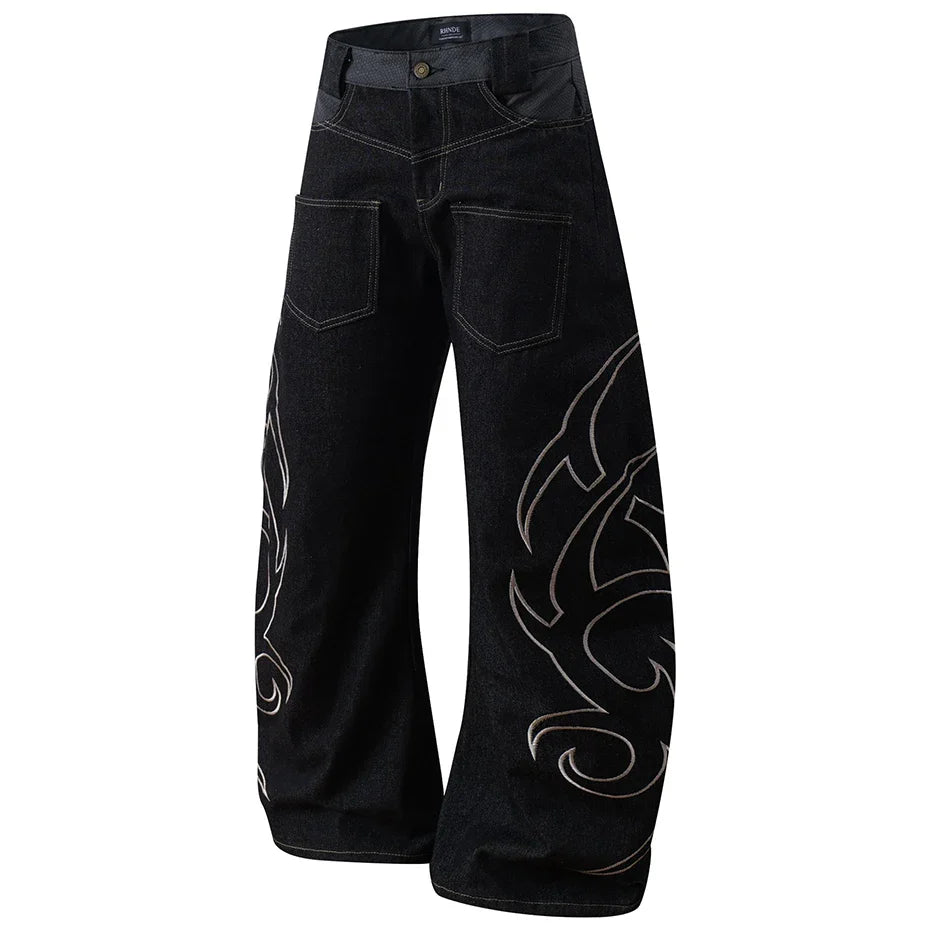 Tribal Blade Embroidered Baggy Jean