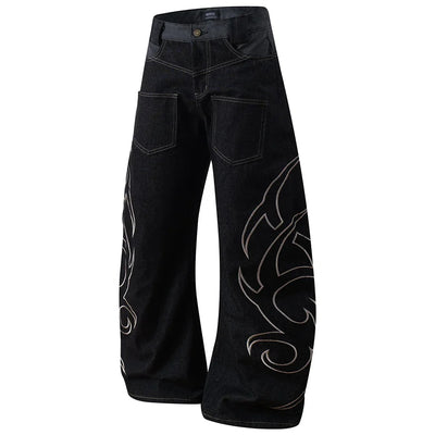 Tribal Blade Embroidered Baggy Jean