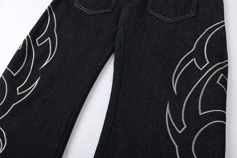 Tribal Blade Embroidered Baggy Jean