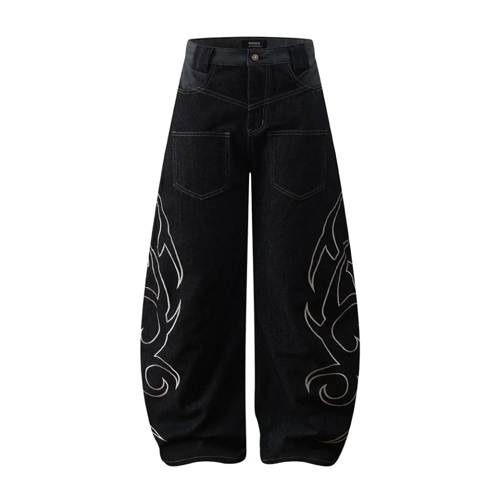 Tribal Blade Embroidered Baggy Jean