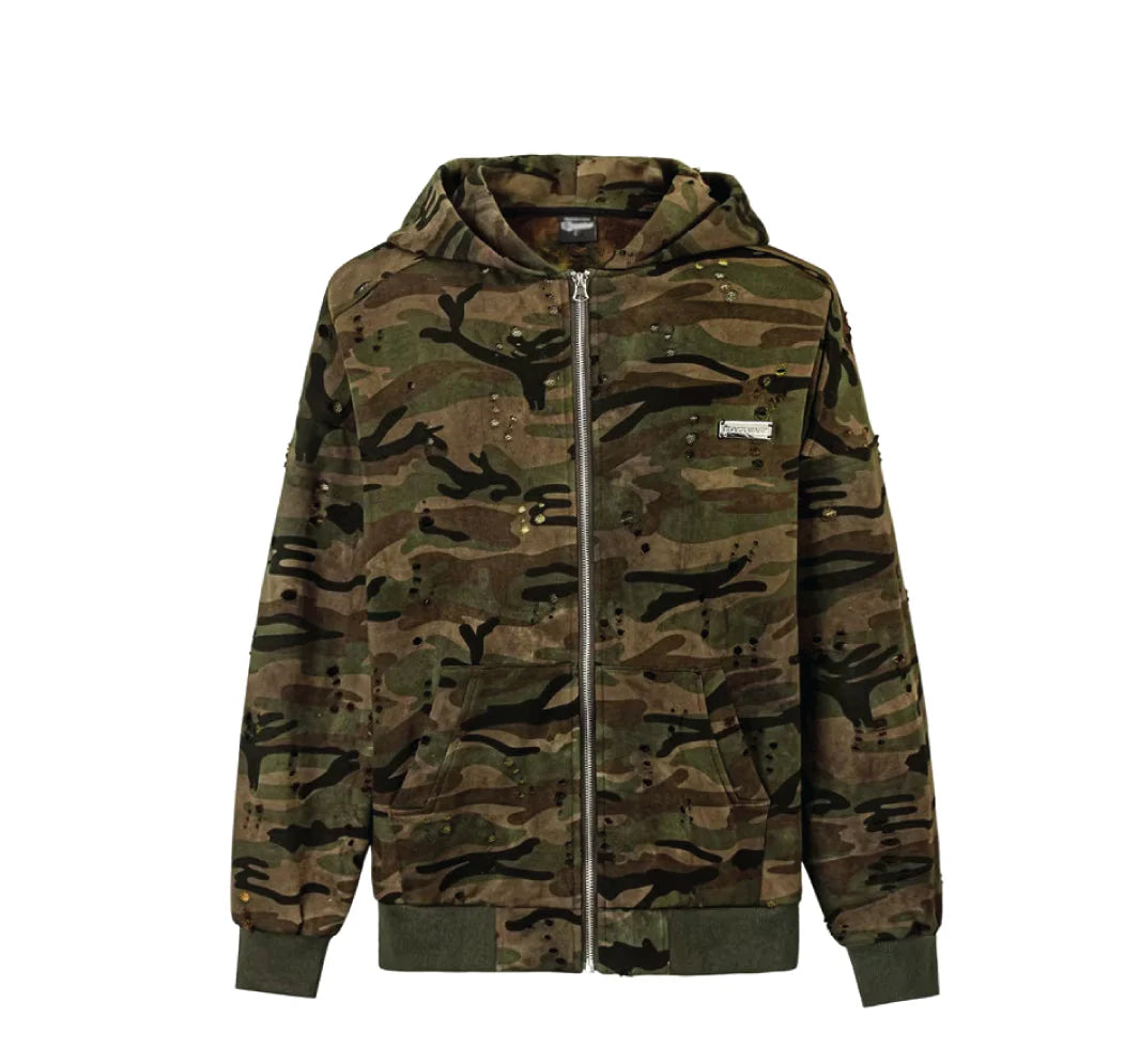 VANCARHELL Gradient Loopback Camo Zip-up Hoodie