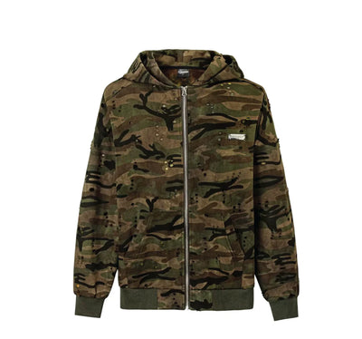 VANCARHELL Gradient Loopback Camo Zip-up Hoodie