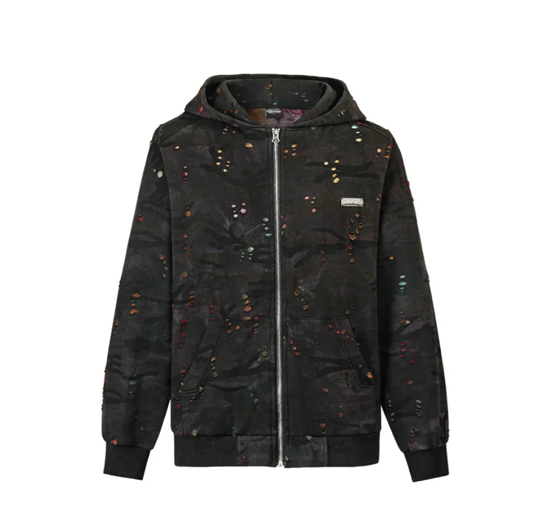 VANCARHELL Gradient Loopback Camo Zip-up Hoodie
