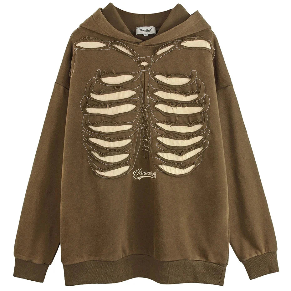 VANCARHELL Skeleton Ribcage Acid Wash Hoodie