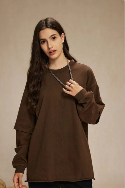 Washed Mock Double Layer Long Sleeve T-Shirt
