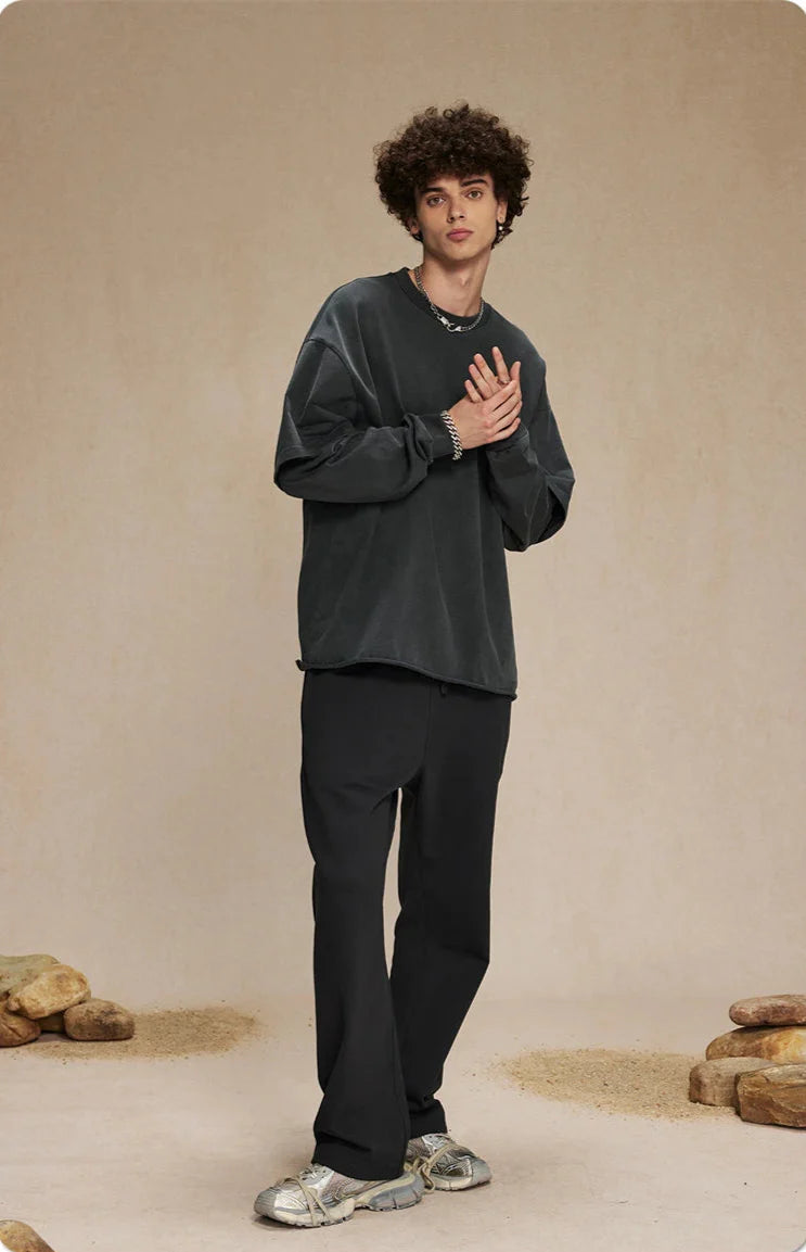 Washed Mock Double Layer Long Sleeve T-Shirt