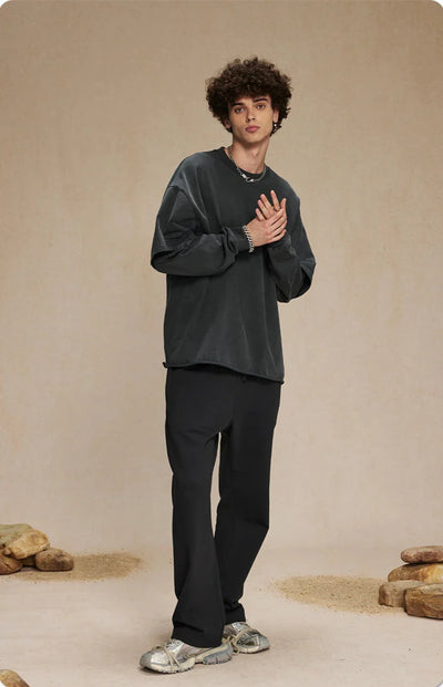 Washed Mock Double Layer Long Sleeve T-Shirt