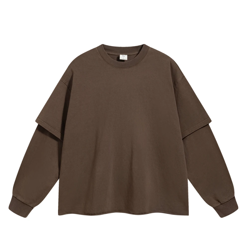 Washed Mock Double Layer Long Sleeve T-Shirt