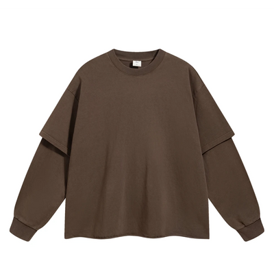 Washed Mock Double Layer Long Sleeve T-Shirt