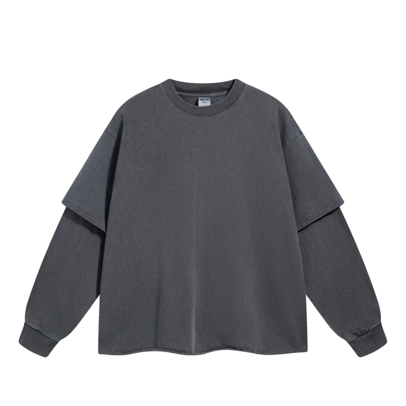 Washed Mock Double Layer Long Sleeve T-Shirt