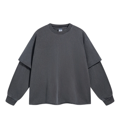 Washed Mock Double Layer Long Sleeve T-Shirt