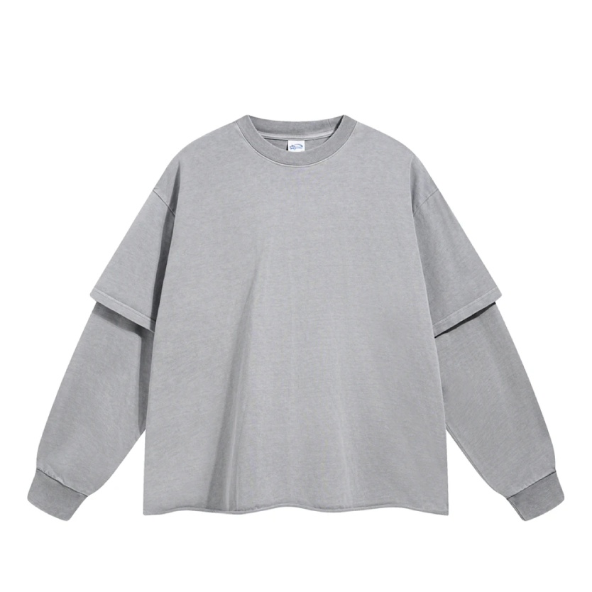 Washed Mock Double Layer Long Sleeve T-Shirt