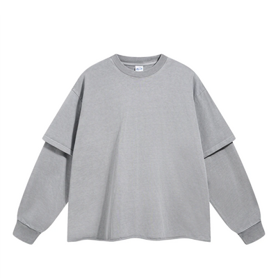 Washed Mock Double Layer Long Sleeve T-Shirt
