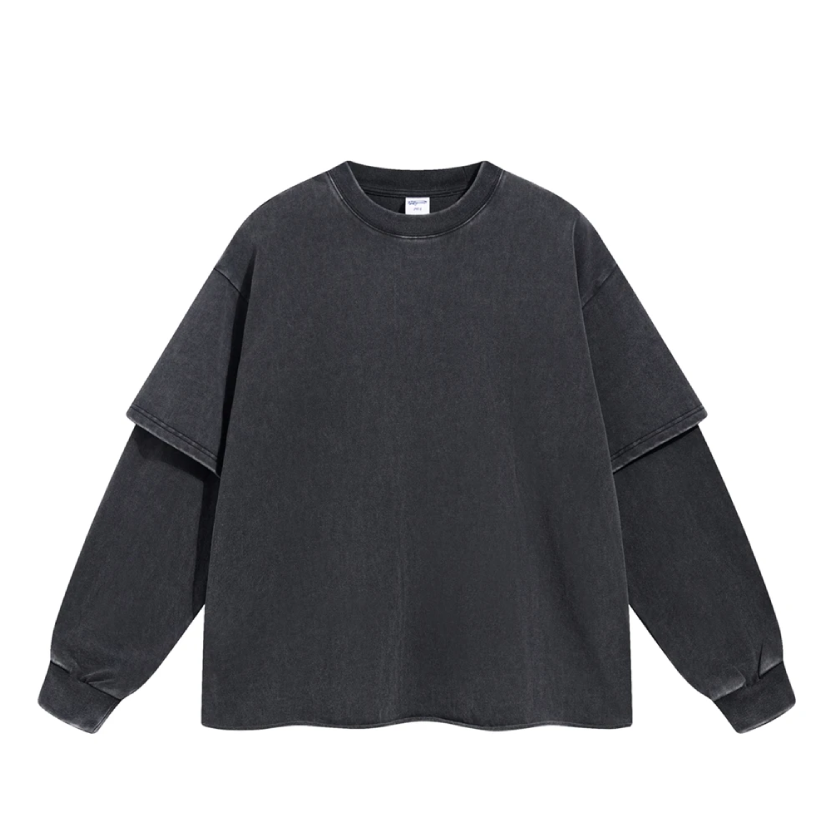 Washed Mock Double Layer Long Sleeve T-Shirt